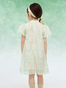 Balabala Vestido de niña con cuello alto bordado, estilo tradicional elegante - tinte verde - Ver 4