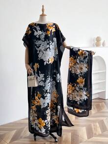 1套热销！加大码女士长款披肩套装 - 现已发售！仿丝印花披肩围巾套装，完美适用于海滩度假、防晒、叠穿和日常穿着！可搭配连衣裙 - 彩色 - 查看 8