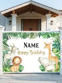 1 件定制名称野生动物庆祝背景，三种尺寸的热带丛林主题乙烯基派对横幅，个性化照片背景，适用于生日、洗礼、初次圣餐 - 入口、房间、花园装饰，无需电力！ - 彩色 - 查看 6