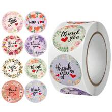 1 Rolo com 500 Peças de Adesivos Redondos de Papel Laminado Agradecimento, Etiquetas Autocolantes para Decorações de Feriados, Adesivos de Embalagem de Artesanato Feito à Mão para o Dia dos Namorados