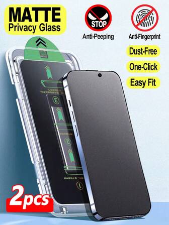 ZYONS 2 件 AG 磨砂隐私玻璃一键防尘屏幕保护膜适用于 16E 16 Pro Max 16 Pro 16 Plus 16 15 Pro Max 14 Pro Max 13 12 11 XS MAX Plus 系列