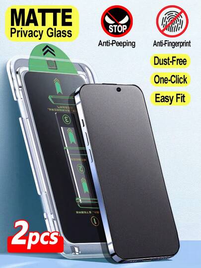 ZYONS 2 件 AG 磨砂隐私玻璃一键防尘屏幕保护膜适用于 16E 16 Pro Max 16 Pro 16 Plus 16 15 Pro Max 14 Pro Max 13 12 11 XS MAX Plus 系列