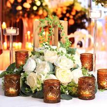 6pcs Amber Glass Star And Snowflake Candle Holders, Vintage Boho Dining Table Decor For Wedding, Party, Autumn, Thanksgiving, Christmas - Multicolor - View 6