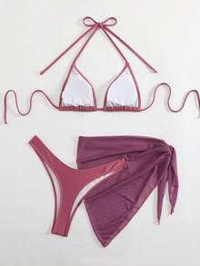 3 件套时尚性感网纱裙比基尼套装，适合夏季