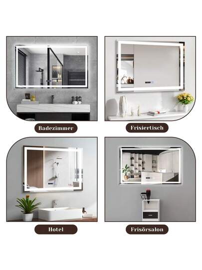 Bathroom Spiegel Illuminated LED 100x60cm Wand IP44 Touch Switch Klok Fog Removal Feature Dimmable 3000K 6500K Home Back To School Room Supplies view 7