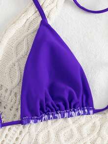 2pcs/Set Women Leopard Print Spaghetti Strap Tie Sexy Bikini Swimwear, Suitable For Beach Vacation Summer - Purple - View 9