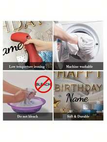 1 件可定制名字生日派对横幅，涤纶可爱熊蓝色窗帘礼物摄影背景，个性化婴儿送礼会装饰，适用于家庭聚会、婚礼、生日、圣诞节、感恩节、秋季、入口、房间装饰，易于安装，可重复使用，无需电源 - 彩色 - 查看 7