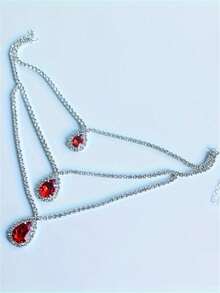 Sparkling Crystal Layered Pendant Necklace, Suitable For Party And Clubbing Occasions - Red - View 3