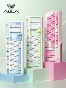 Teclado de oficina de tres modos AULA F3099, con combinación de colores elegante, sonido de botón pequeño, batería de gran capacidad, efectos de iluminación RGB geniales, diseño ergonómico, sensación cómoda en la mano, compatible con una variedad de sistemas, adecuado para computadoras portátiles, muy atractivo - Multicolor - Ver 3