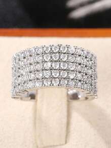Stylever 1pc 925 Sterling Silver Deluxe Five Rows Full Of Zirconia Ring Fine Jewelry Gift For Women Elegant Ring Daily Versatile Style Party Decoration Fine Gift For Women
