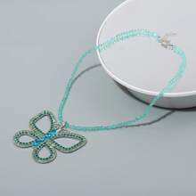 rongji jewelry 13 Going On 30 Large Butterfly Choker Necklace Bead Chain Crystal Butterfly Pendant Necklace For Women Elegant Costume Jewelry