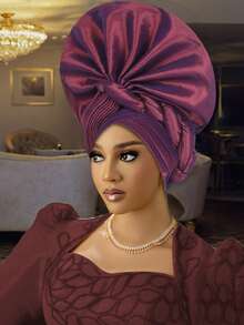 尼日利亚女士阿索奥克手工折叠扇形多层非洲帽，自动凝胶头饰，适合婚礼、派对和其他节日，可调节发质睡眠帽 - 尼日利亞頭巾帽 - 查看 17