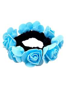 1pc Random Color Simulation Fabric Foam Rose Flower Hair Scrunchie, Suitable For Buns, Beach Vacation Hair Accessory For Girls Scrunchies Hair Ties Scrunchy Hair Ties ,Gifts
