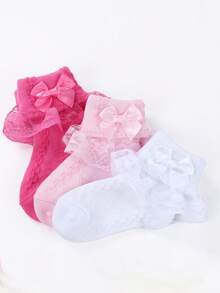 2pairs/3pairs Girls Ruffle Frilly Socks, Puffy Princess Baby Toddler Soft Socks; 0-2Y Girls' Short Socks With Lace Ruffle. Comfortable Princess Socks For Newborns;Handmade Bow Baby Socks - Multicolor - View 22