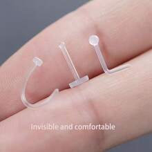 12PCS/Pack Simple Invisible Transparent Nose Piercing Nose Ring Soft Rod For Students Body Piercing Suitable The Healing Period. - Clear - View 5