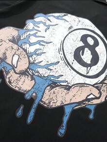 男士夏季短袖 Polo 衫，时尚休闲衬衫，手握破裂 8 号球图案，休闲印花，简约设计，适合日常穿着，纽扣式男士衬衫，街头图案衬衫，街头服饰