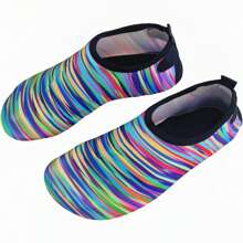 1 Pair Colorful Striped Soft Bottom Aqua Shoes With Butterfly Heel, Flexible, Skin-Friendly, For Outdoor Beach, Indoor Running & Yoga