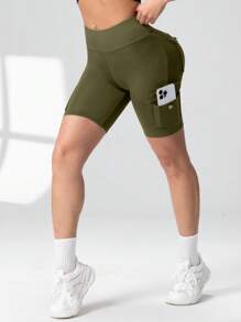 Pantaloncini cargo a vita alta da donna, controllo pancia, lunghezza interno gamba 12,7 cm, pantaloncini atletici da allenamento