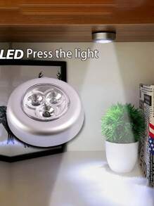 6/3/1 Luz de presión plateada, 3 luces nocturnas inalámbricas LED, diseño de interruptor de presión circular de luz amarilla/blanca, carcasa de material ABS, luz de pared adecuada para iluminación del hogar, pasillo, baño, dormitorio, cocina, gabinete, escaleras, iluminación de automóvil (excluyendo la batería)