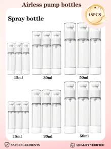 24pcs 15ml/30ml/50ml Transparent Plastic Airless Travel Pump Bottles, Suitable For Refilling Cosmetic Products Like Foundation, Cream, Shampoo, Toner. Made Of High Quality Plastic, , Reliable, Odorless And Non-Deformable/Breakable, Refillable For Reuse. Small Size For Easy Carrying In Makeup Bag Or Handbag. Suitable For Travel Or Home Use. 1pc/3pcs/6pcs/12pcs/18pcs/24pcs Set Available.