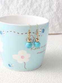 1 对天然石耳环，女士耳环平衡能量瑜伽冥想友谊绿玛瑙青金石圆珠耳环，珠宝和手表/女士时尚珠宝/女士耳环/女士耳环 - 金色 - 查看 10