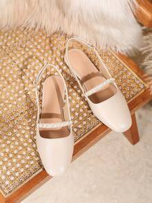 Women's Elegant Ballet Flats, Pointed Toe Design With Delicate Bow Decor, Soft Sole Slip-On Sandals In Feminine Aesthetic - Beige - View 3