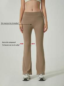 Leggings Acampanados Mujer - Cintura Alta, Scrunch Butt Push-Up, Bolsillos, Yoga & Gym, Transpirable y Elástico - Caqui - Ver 2