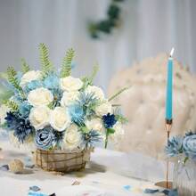 Vintage Dusty Blue Artificial Flowers Bouquets Box Set For DIY Bridal Wedding Decorations, Perfect For Weddings, Engagements, Home Decor & Special Occasions Like Valentine's, Mother's Day & Birthdays, Fake Floral Arrangements For Party Table Centerpieces Home Decor Indoor Outdoor And Youngsters Shower Decorations, Festive Flower Arrangement, Summer Gifts Beach Back To School School Supplies Room Decor