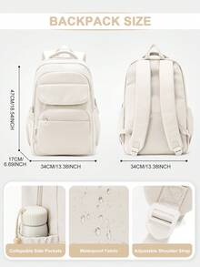 学校背包笔记本电脑背包 15-17 英寸男女款，轻便耐用学校书包男士女士 15.6 英寸电脑包 - 米色 - 查看 8