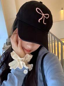 1 件可调节棒球帽，粉色蝴蝶结刺绣 - 甜美可爱风格，四季可折叠涤纶帽，按扣闭合，送给女性的完美礼物，刺绣棒球帽 - 彩色 - 查看 5