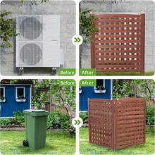3-Panel Outdoor Air Conditioner Fence Screen, Outside Wood Privacy Fence, 32" W X 38" H - Brown - View 2