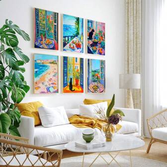 1/3 件开窗猫马蒂斯风格海报复古彩色电影贴纸墙贴艺术复古牛皮纸房间酒吧咖啡厅美学艺术墙画可选框架