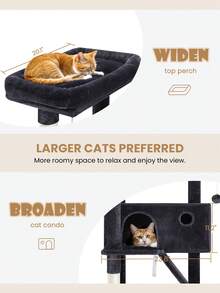 81in Multi-Level Tall Cat Tree Tower For Indoor Kitties/Larger Cat Condo Furniture With Hammock/Cozy Pussycat Perches/Sisal Scratching Posts/Pet House/Wide Base, Grey|Beige|Dark Grey|Pink|Leopard Print|White & Black Spot - 深灰色 - 查看 5