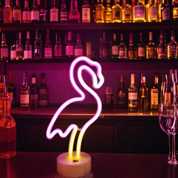 1pc LED Base Flamingo Neon Light, Birthday/Wedding/Party/Bar/Gaming Theme Decor, Desktop Small Night Light, Battery/USB Powered, Romantic Fairy Lamp, Home Decoration For Girls Bedroom