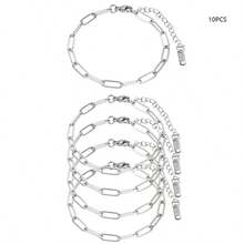 10pcs/Set Stainless Steel Adjustable Paper Clip Chain Bracelet Kits With Lobster Clasp, Suitable For DIY Jewelry Making (Gold + Silver) - Star - View 9