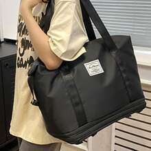 Foldable Travel Bag, Expandable Duffel Bag Suitcase, Detachable Rolling Wheels, Carry-On Large Duffel Bag, Luggage Bag, Suit Gym, Camping Or Business Trip,Travel Bag Carry On,Bag Travel,Bolsa De Viaje,Beach Tote Bag(Black) - 黑色 - 查看 2