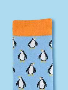 1 Pair Of Men's Penguin Patterned Socks With Cute Penguin Pattern - Multicolor - View 5