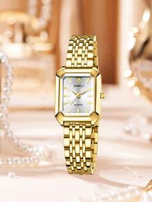 1pc Women's Golden Strap Fashion Casual Classic Rectangle Simple Bar Scale Dial Quartz Watch For Daily Wear Or Traditional Festival Gifts - Gold - View 2