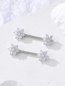 2pcs Fashionable Floral Cubic Zirconia Nipple Rings, Body Jewelry