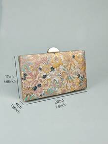 Luxury Multi-Colored Floral Embroidered Evening Clutch Bag, Elegant Handmade Party Purses And Bags Women With Gold Metal Chain, Unique Pattern, Prom Accessories, Bridesmaid Gifts, Pink Flowers Straw Bag, Bohemian Handbags For Ladies, Shoulder Crossbody Bags Purse For Party Girls, Bride, College Students, Rookies & White-Collar Workers For Party, Prom, Wedding, Vacation Essentials, Perfect For Summer, Vacation & Beach - Multicolor - View 4