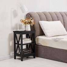 VECELO Set Of 2 Nightstand With 3-Tier Open Shelves - X-Shape Metal Frame Bedside Table, Small End Table For Bedroom & Living Room,Black - 黑色 - 查看 3