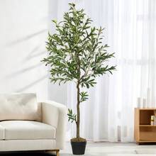 6/7/8ft Artificial Olive Tree Large  Faux Silk Olive Trees For Home Office Living Room Decor, Indoor Fake Potted Tree With Natural Wood Trunk And Lifelike Fruits - 6ft - 查看 7