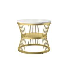 2er Set Nesting Couchtische,Runder Couchtisch für Wohnzimmer,Couchtisch aus Holz mit Metallrahmen,Weiße Tischplatte - Gold - Übersicht 9