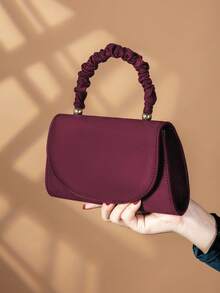 REMANLAND 1pc New Elegant Fashion Burgundy Corduroy Handbag, Wrist Pleated Magnetic Closure Flap Clutch Purse, Suitable For Daily Use, Birthday Party, Wedding For Women, Best Gift For Women - Burgundy - View 3