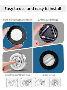 6/3/1 Luz de presión plateada, 3 luces nocturnas inalámbricas LED, diseño de interruptor de presión circular de luz amarilla/blanca, carcasa de material ABS, luz de pared adecuada para iluminación del hogar, pasillo, baño, dormitorio, cocina, gabinete, escaleras, iluminación de automóvil (excluyendo la batería)