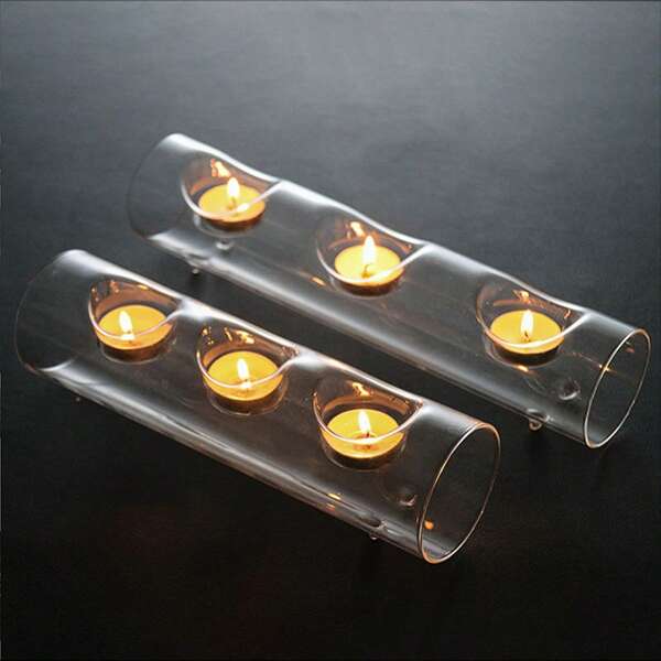 Glass Three-Hole Candle HolderBar Feature Decoration Creative European Living Room, Dining Table, Candle Holder, Home Decoration Ornaments, No Candles (Some Accessories, Random Color)