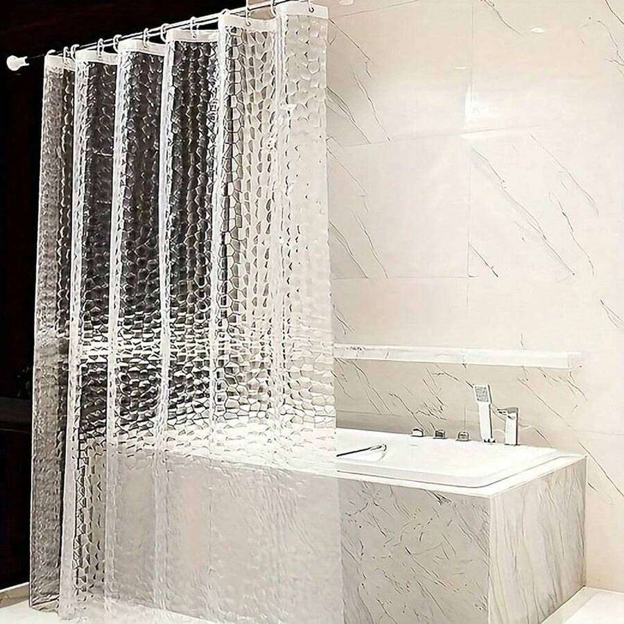 Fashionable EVA Water Cube Shower Curtain, Waterproof, Chemical-Free, Transparent Lining, No Hooks Included. Summer Bathroom Decor, New School Year Bathroom Accessory (This Product Is Lightweight, Please Note The Product Dimensions) - Multicolor - View 1