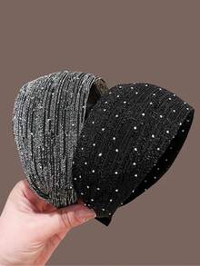 1 件女士新款黑色和灰色宽网眼水钻头带发饰、发带、发箍头带 - 彩色 - 查看 8