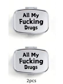 Cute Pill Letter Series Pattern Two Compartment Portable Pill Storage Room, Cute Mini Metal Storage Box, Portable Jewelry And Pill Box, Personalized Creative Gift With Cartoon Logo