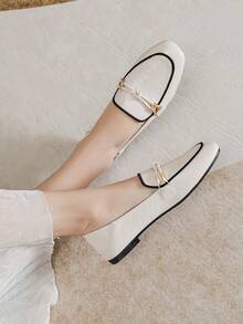 Mengshangli 2025 Autumn Women's Flat Slip-On Loafer Shoes, Casual Leather British Style - Beige - View 5